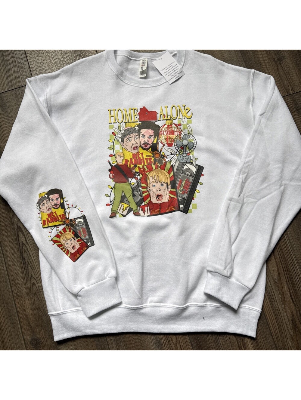 JERZEES NuBlend Men's white Crew Neck Pullover Fleece Home Alone Sweatshirt M